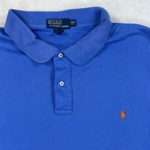 Polo Ralph Lauren Mens 3XLT Tall Blue Short Sleeve Pique Polo Orange Pony Logo